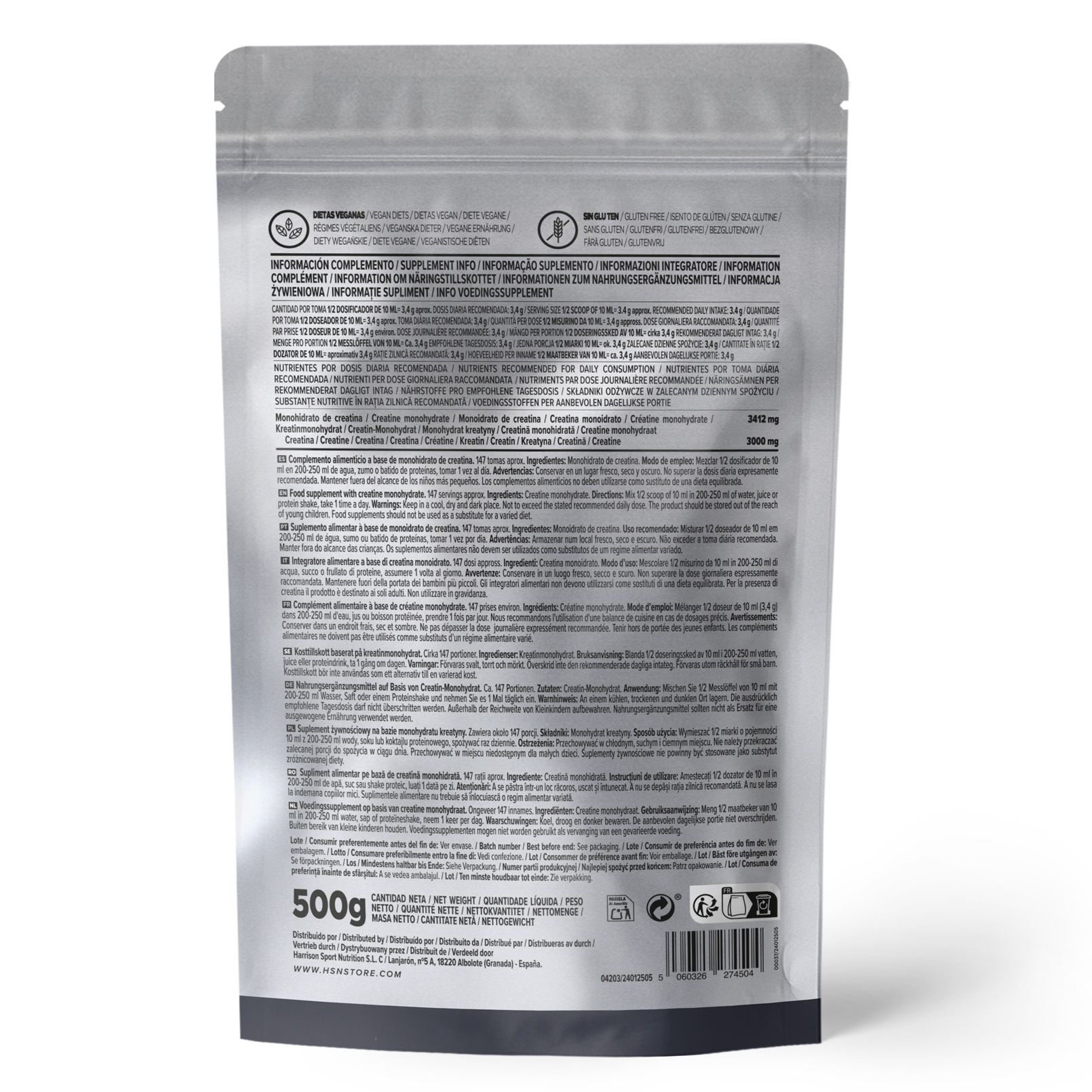HSN CREATINA MONOHIDRATO EN POLVO 500g