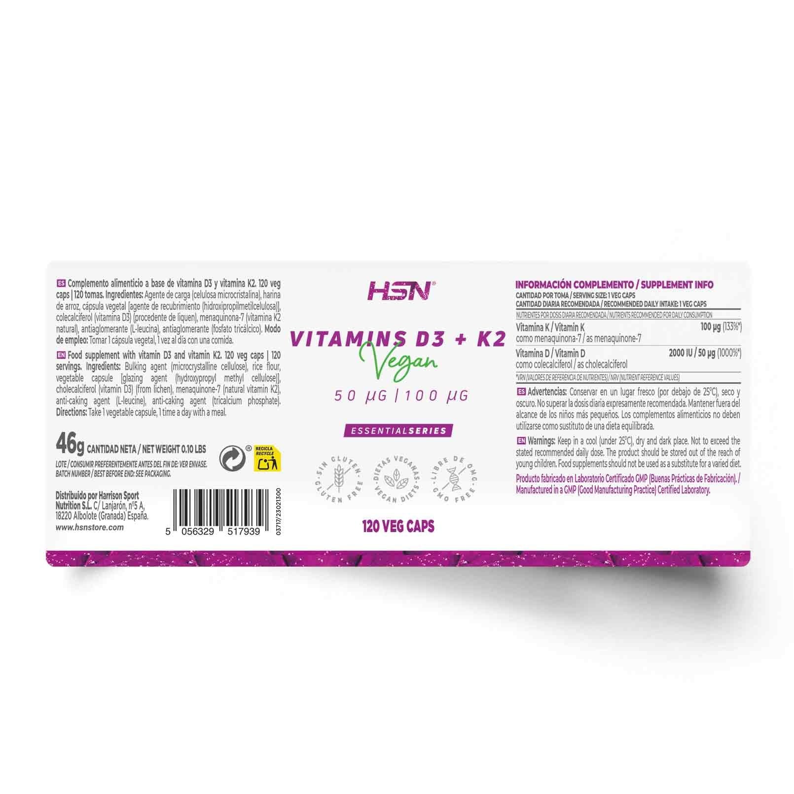 VITAMINAS D3 2000UI + K2 100mcg - 120 veg caps